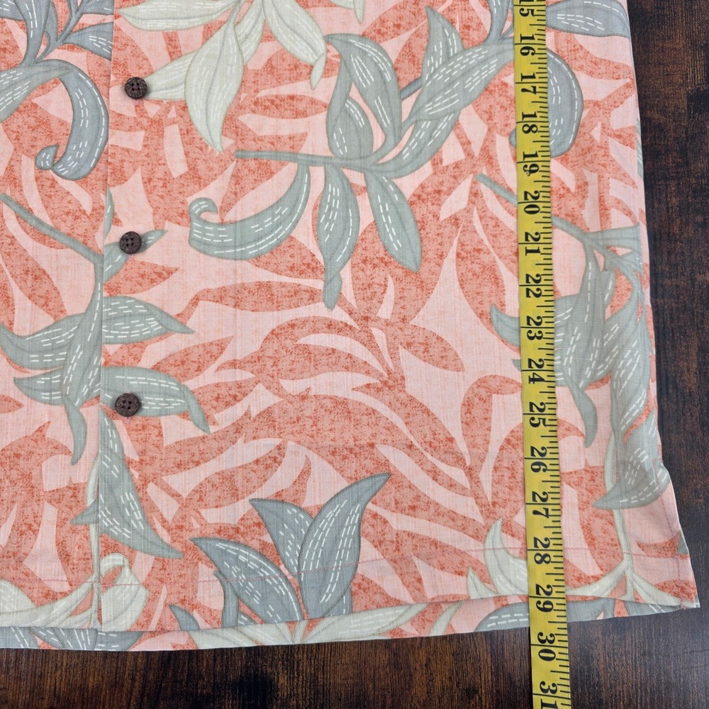 Tommy Bahama Silk Camp Shirt Mens Large Orange Tropical Leaf Print Short Sleeve - Picture 6 of 6
